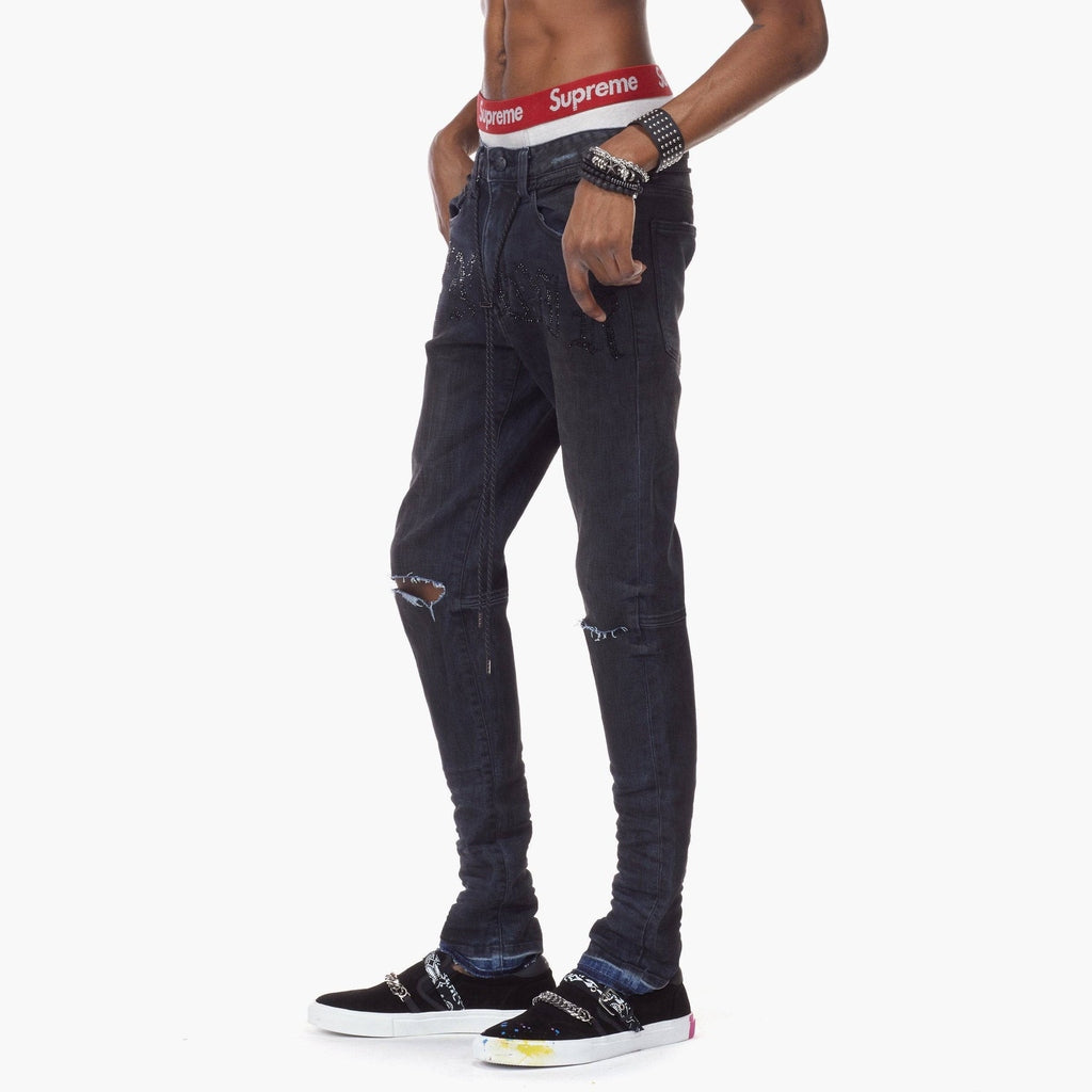 Bleu Noir Bleunoir Rhinestone Logo Jeans - Black Iris