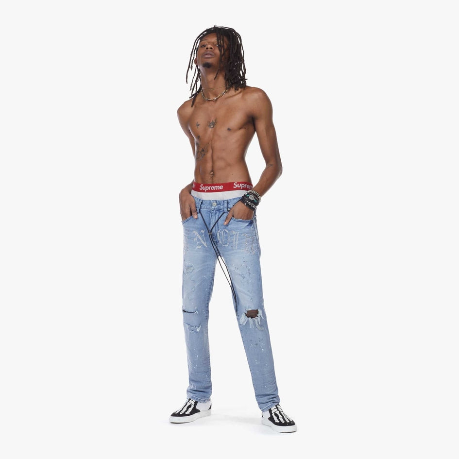 Bleu Noir Bleunoir Rhinestone Logo Jeans - Zest Blue