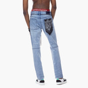 Bleu Noir Bleunoir Rhinestone Logo Jeans - Zest Blue