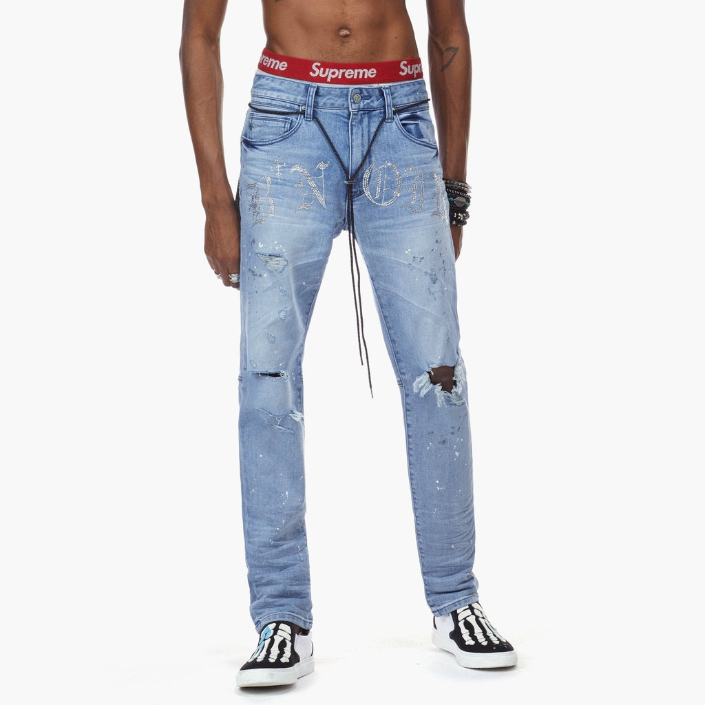 Bleu Noir Bleunoir Rhinestone Logo Jeans - Zest Blue