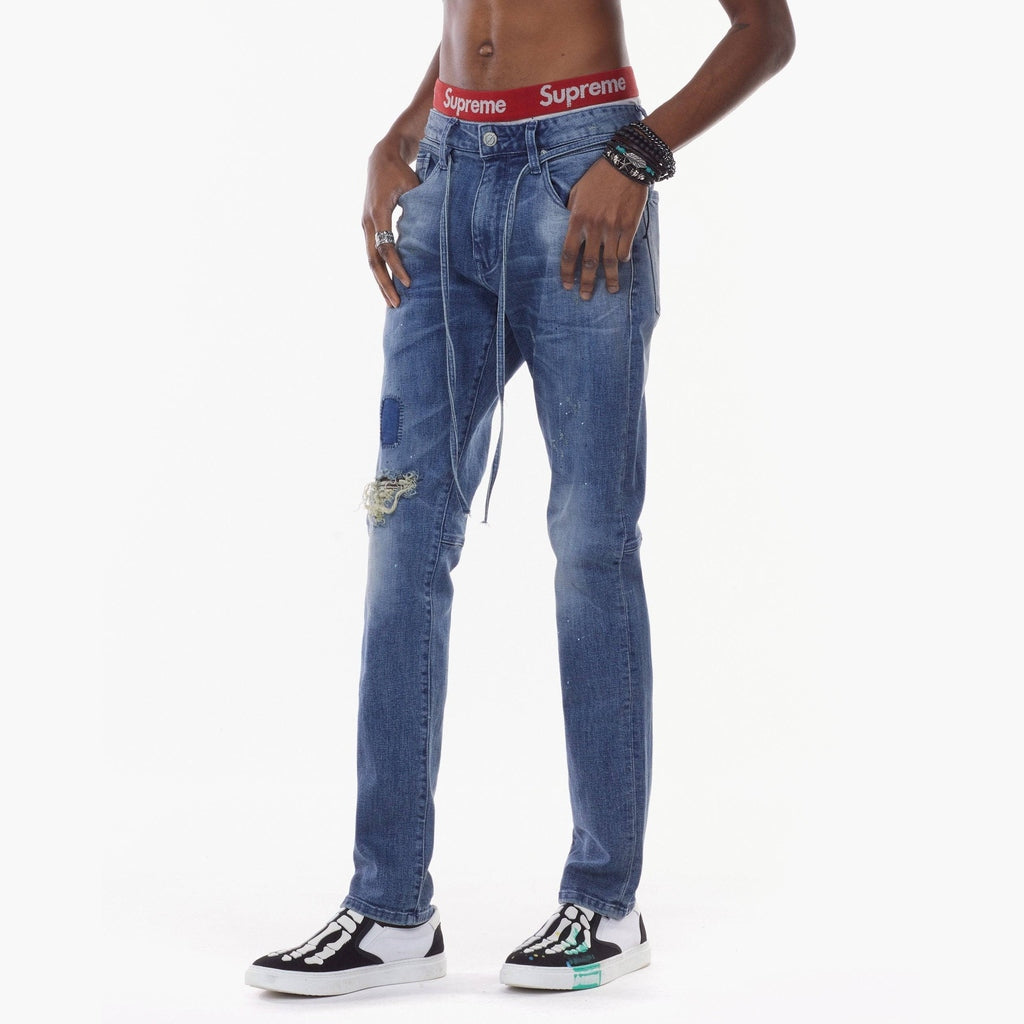Bleu Noir Bleunoir Distressed Mending Jeans - Icy Blue