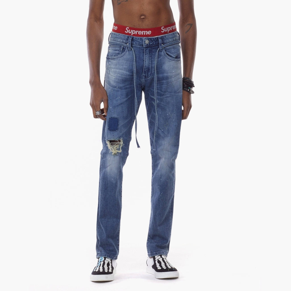 Bleu Noir Bleunoir Distressed Mending Jeans - Icy Blue
