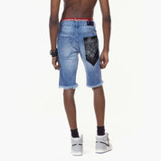 Bleu Noir Bleunoir Patched Mending Jean Shorts - Turner Blue