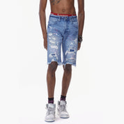 Bleu Noir Bleunoir Patched Mending Jean Shorts - Turner Blue