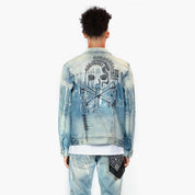 Bleu Noir Bleunoir Skull Embroidered Jean Jacket - Aster Blue