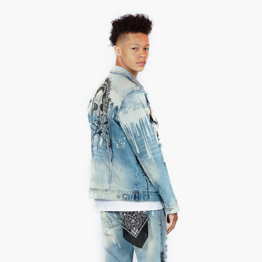 Bleu Noir Bleunoir Skull Embroidered Jean Jacket - Aster Blue