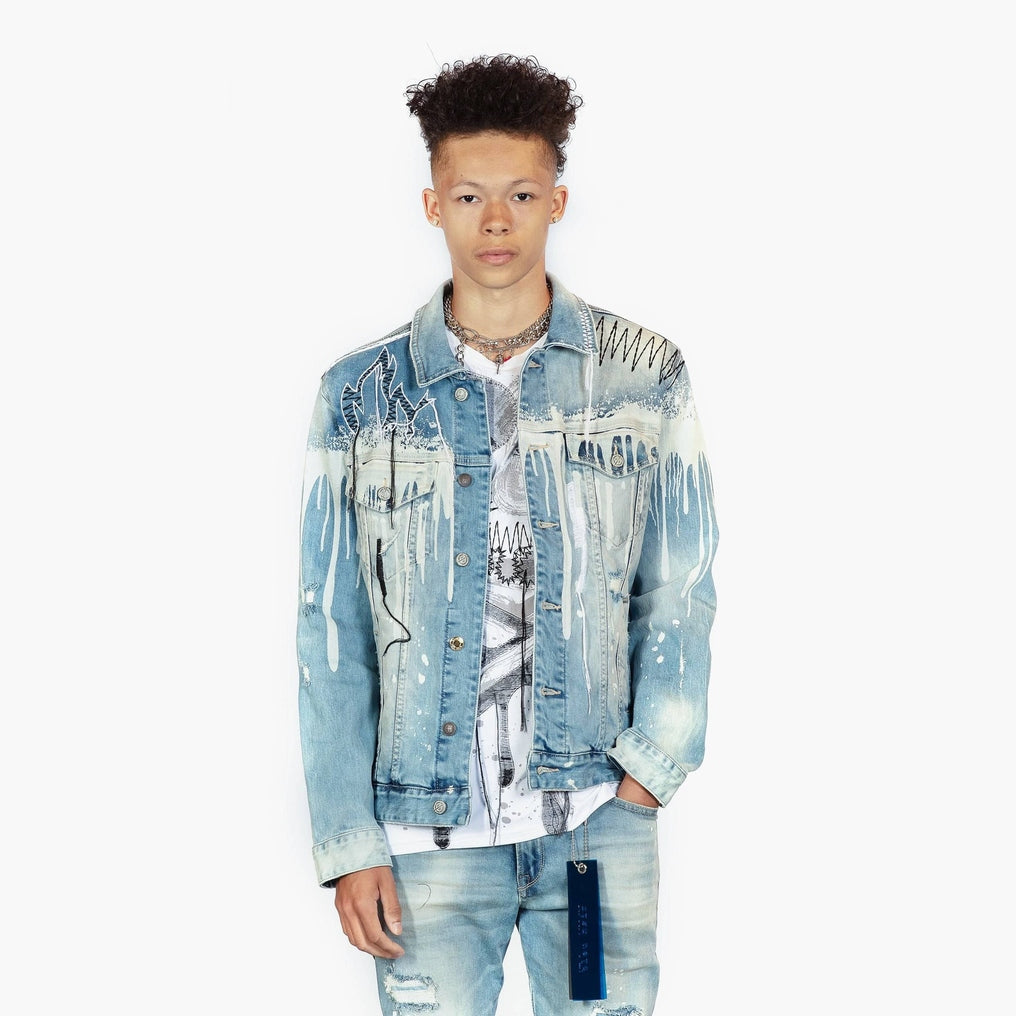 Bleu Noir Bleunoir Skull Embroidered Jean Jacket - Aster Blue