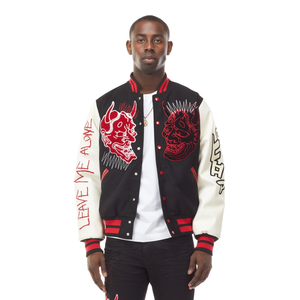 Smoke Rise Demon Fashion Varsity Jacket - Black