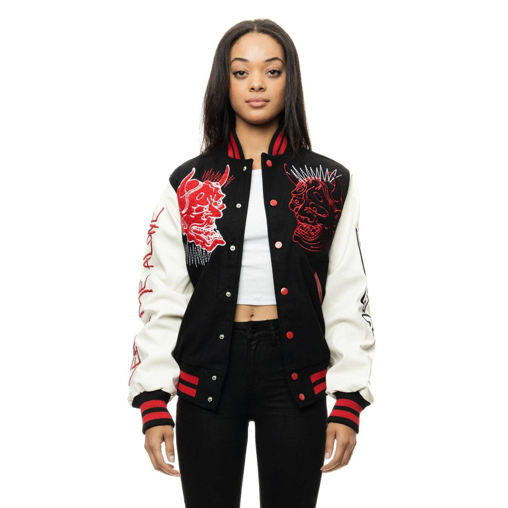 Smoke Rise Demon Fashion Varsity Jacket - Black