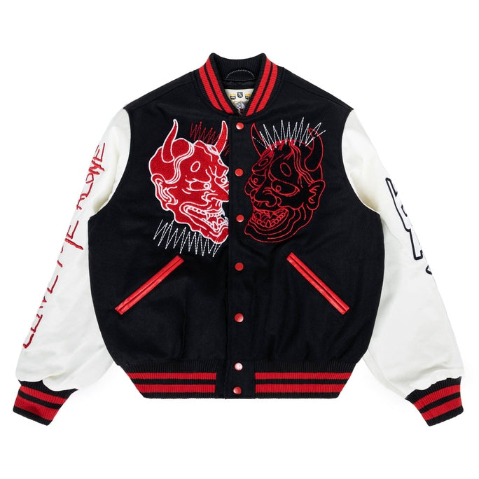 Smoke Rise Demon Fashion Varsity Jacket - Black