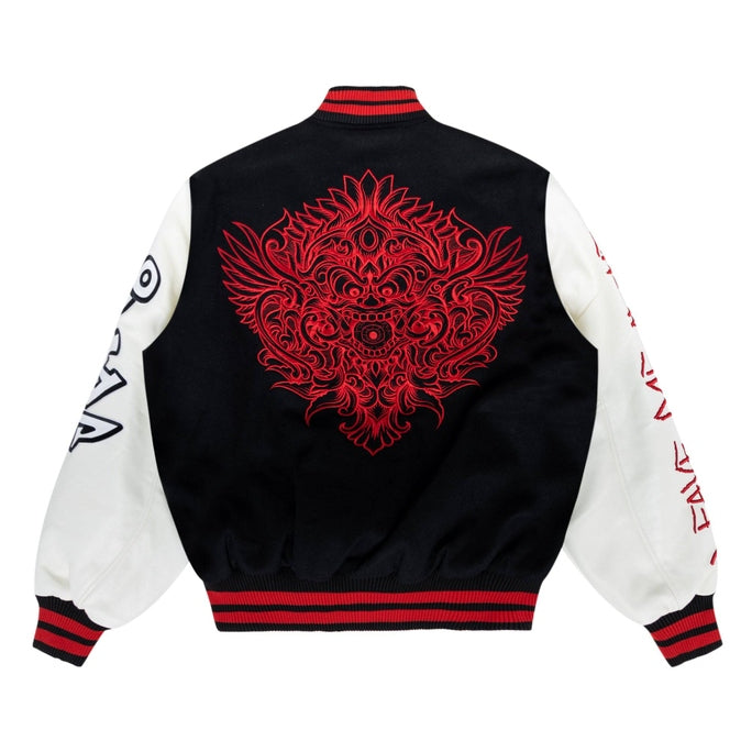 Smoke Rise Demon Fashion Varsity Jacket - Black