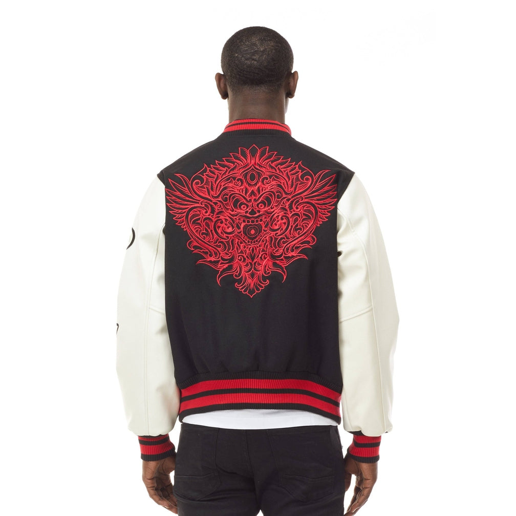 Smoke Rise Demon Fashion Varsity Jacket - Black