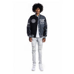 Embroidery Fashion Melton Varsity Jacket - Gray - Smoke Rise