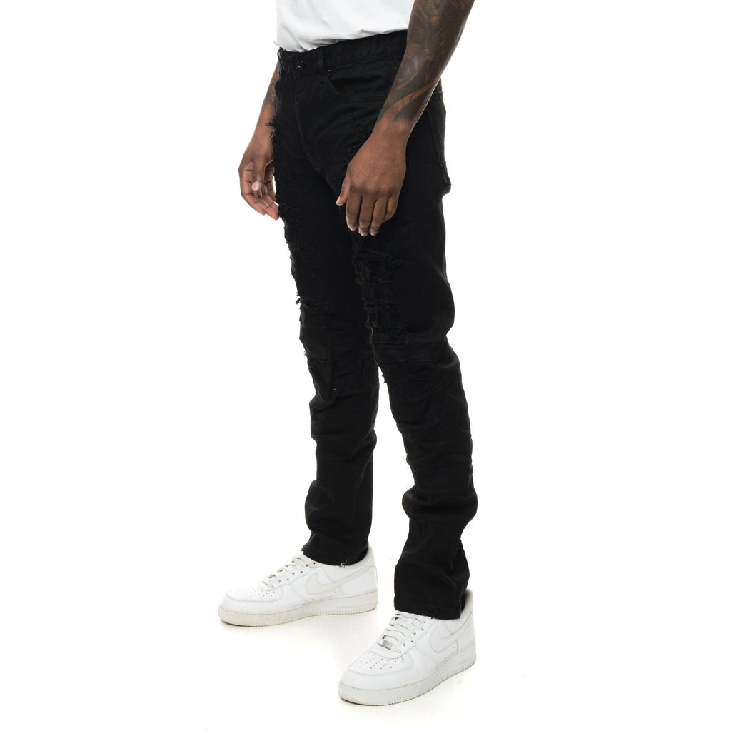 Smoke Rise Heavy Rip & Repair Slim Tapered Jeans - Jet Black