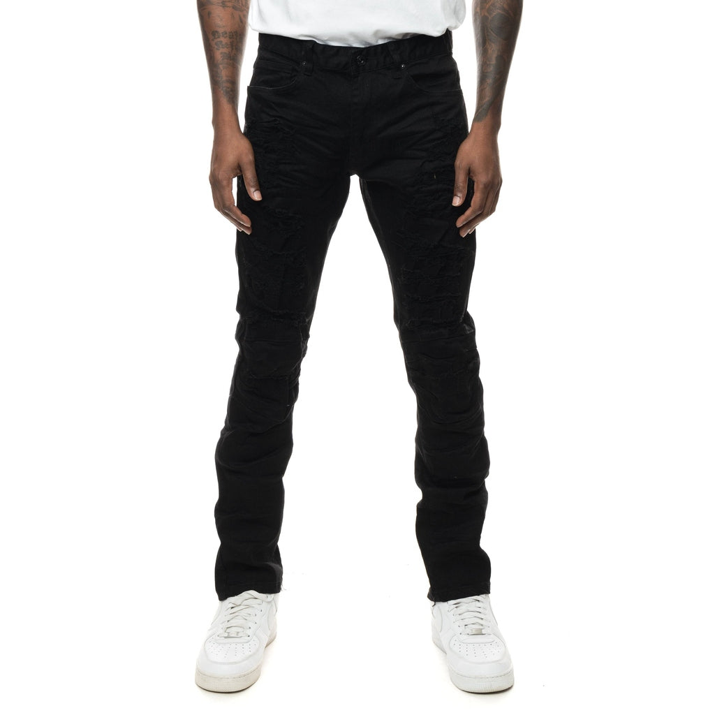 Smoke Rise Heavy Rip & Repair Slim Tapered Jeans - Jet Black